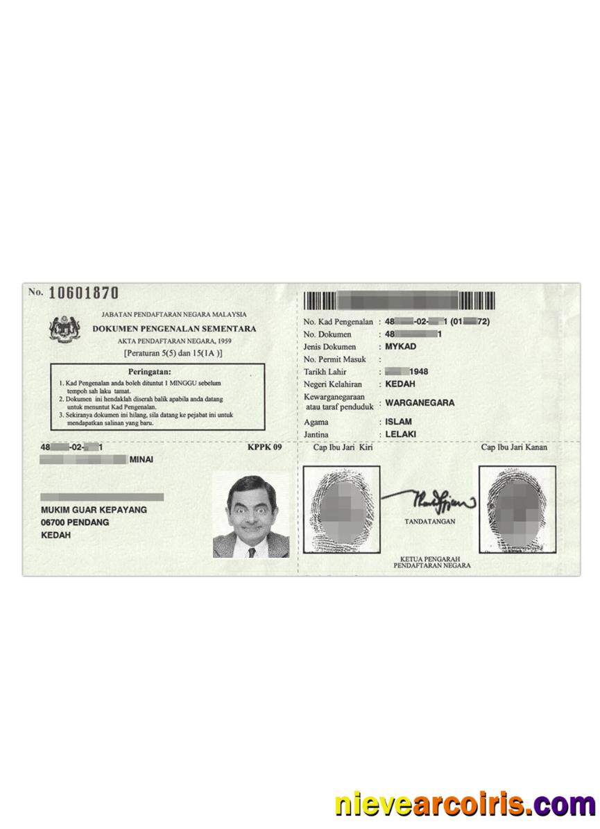 Malaysia Temporary Identification Certificate